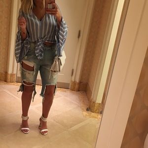 Gauzy blue and white stripped top